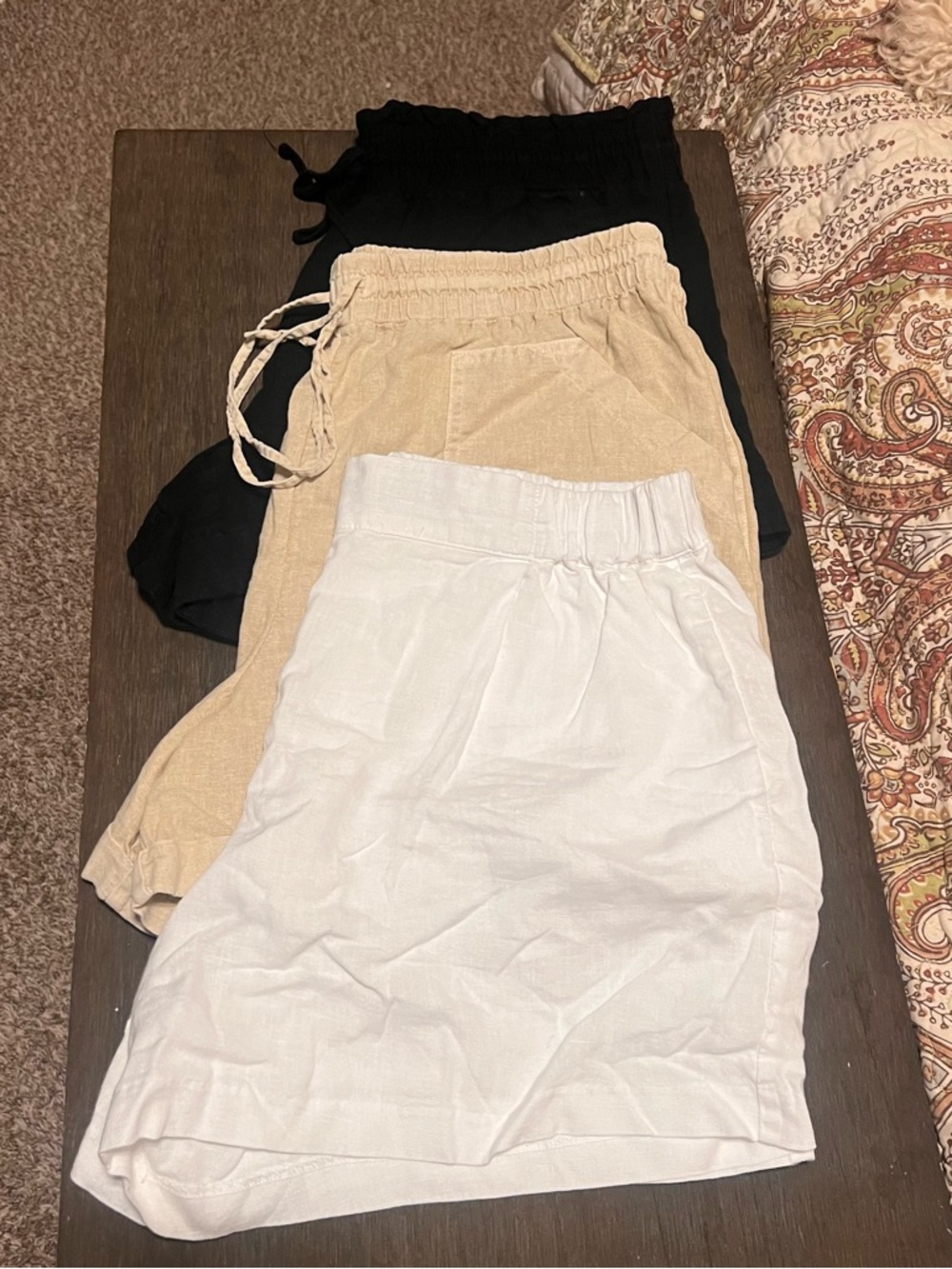 Target Brands Linen/Linen Blend Short Set - Black, Tan, White